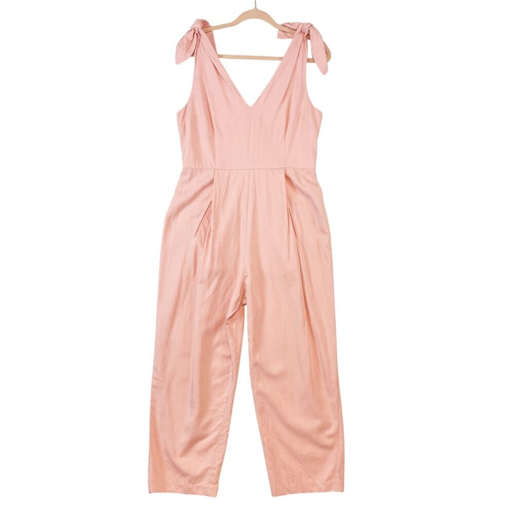 Anthropologie Tracy‎ Reese Maud Tied Jumpsuit Romper Sz 10 Pink Coquette Girly